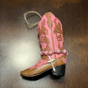 Pink and Brown Decorative Boot with Beaded Accent